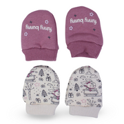 Baby Girls Cotton Hand Mittens – Beige & Dusty Pink with Bunny Design