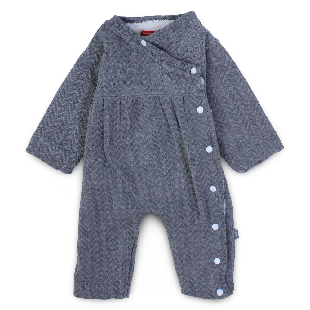 Baby Girls Cotton Footless Onesie – Grey with Fur Lining