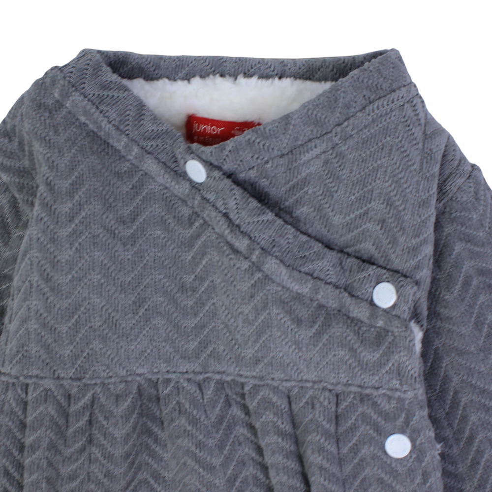 Baby Girls Cotton Footless Onesie – Grey with Fur Lining