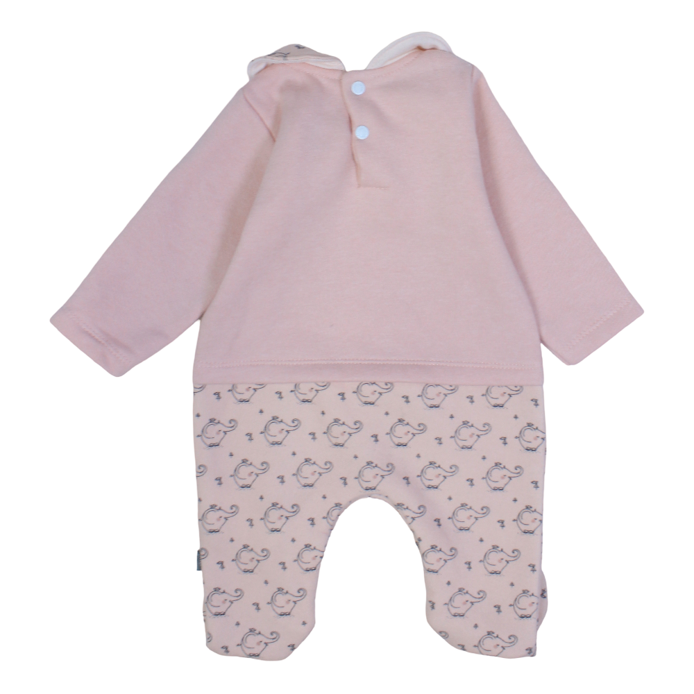 Baby Girls Cotton Baby Footie – Pink with Elephant Design