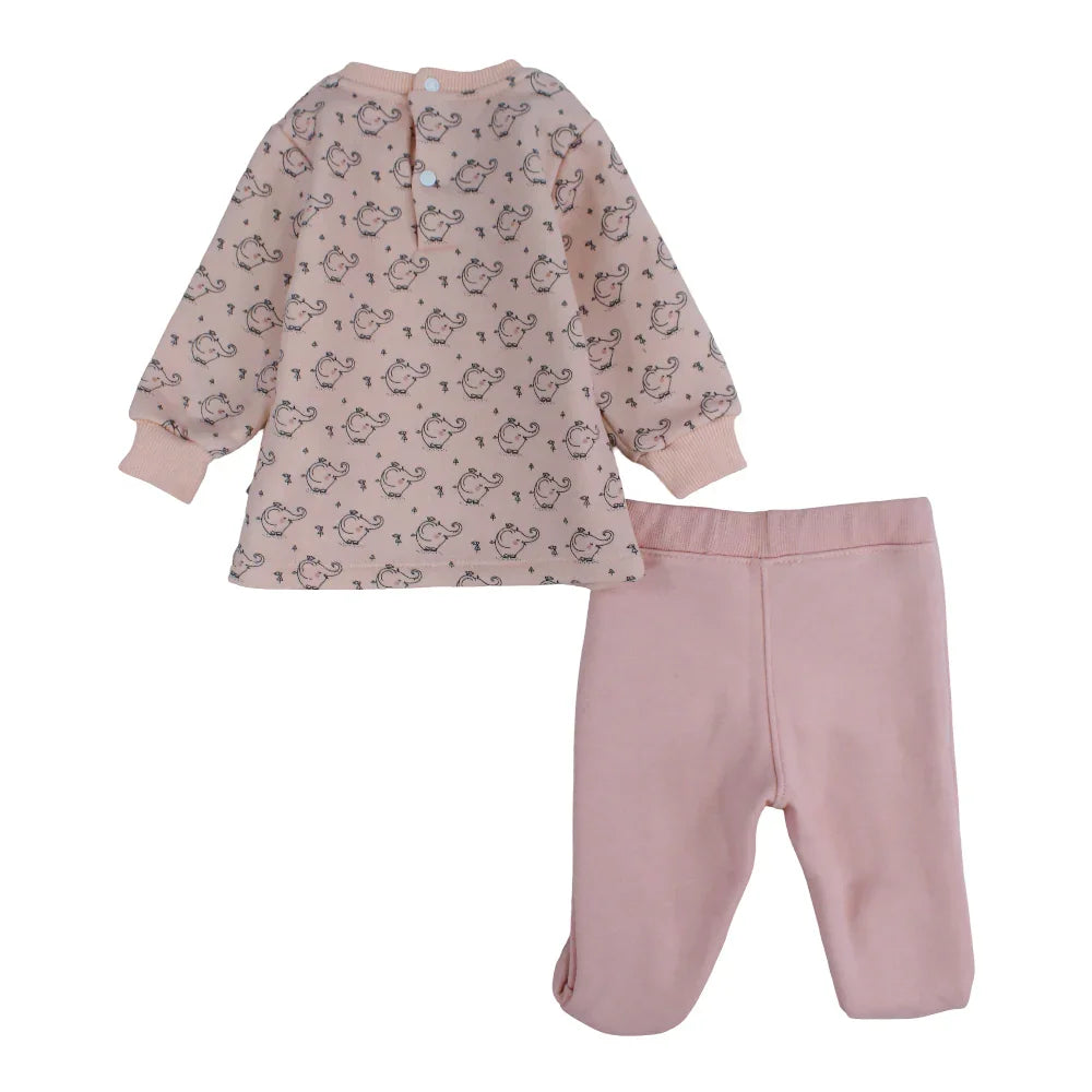 Baby Girls Cotton Pajama Set – Pink with Elephants Print