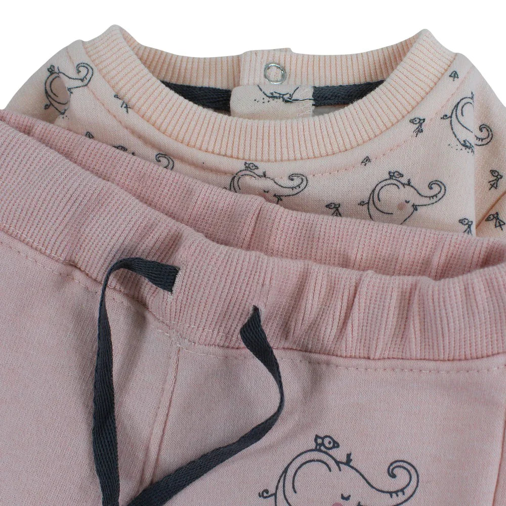 Baby Girls Cotton Pajama Set – Pink with Elephants Print