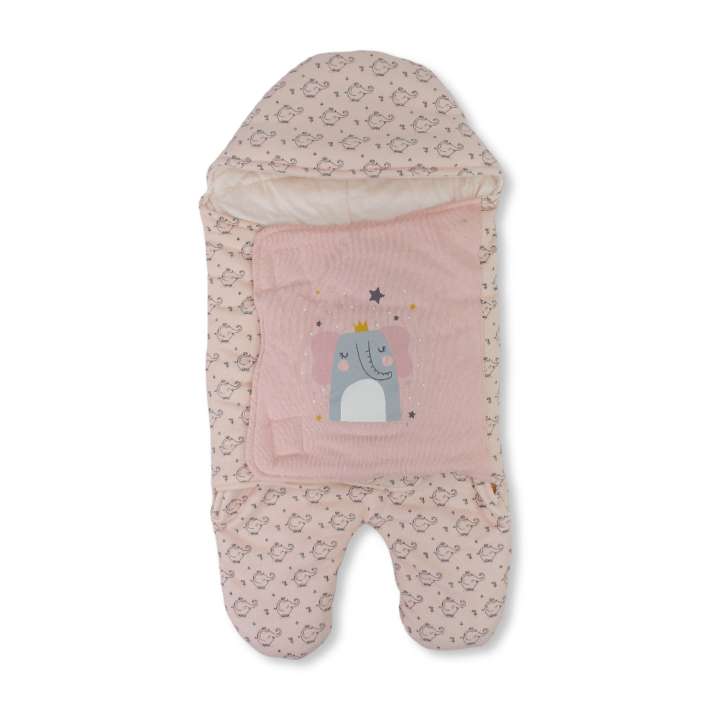Baby Girls Cotton Swaddle – Pink with Elephant Design