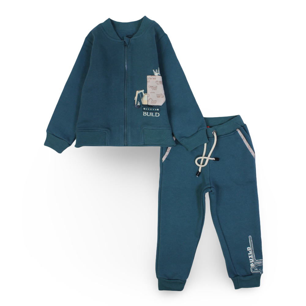 Boys Cotton Pajama Set – Mint with "Build" Design