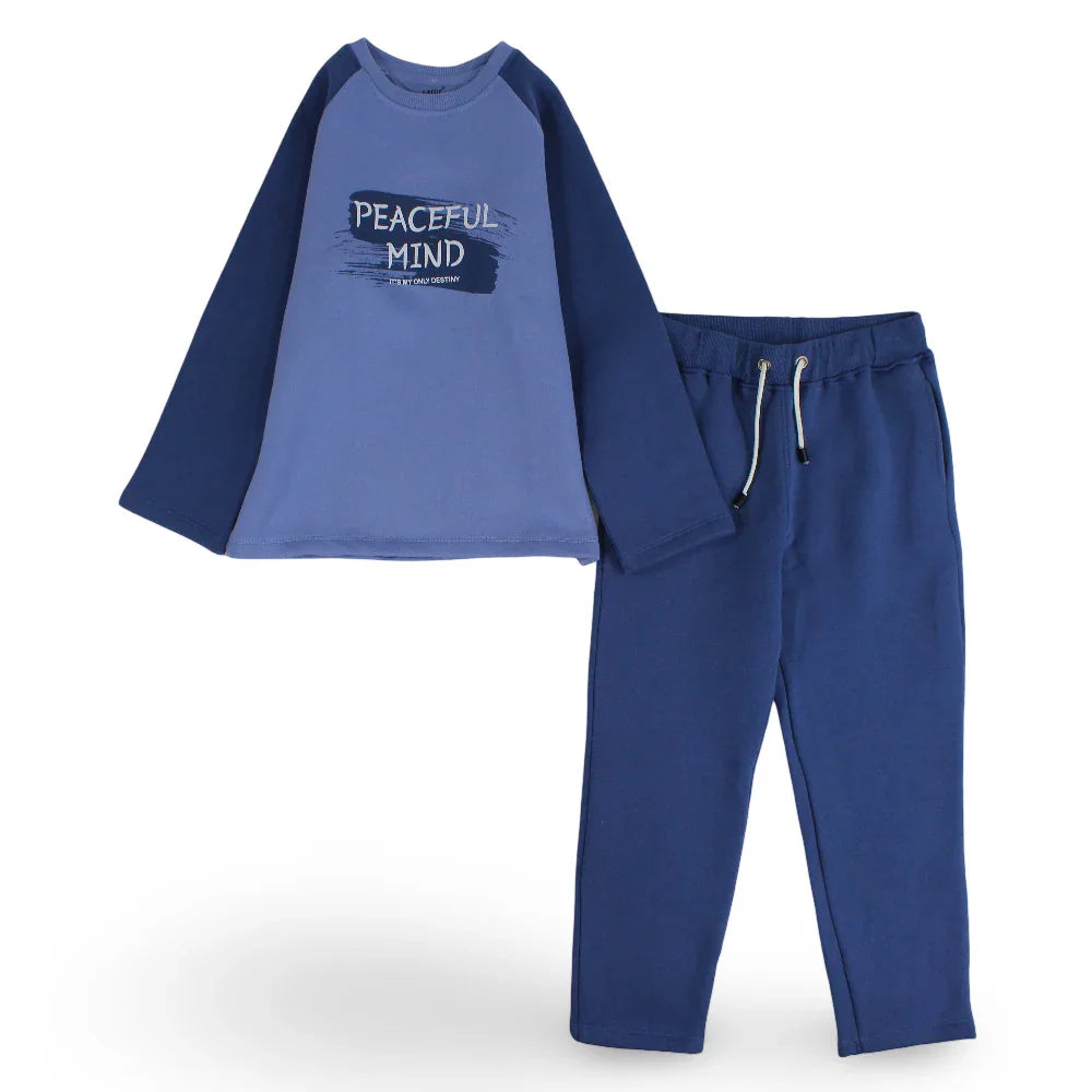 Boys Cotton Pajama Set – Indigo with “Peaceful Mind“ Design