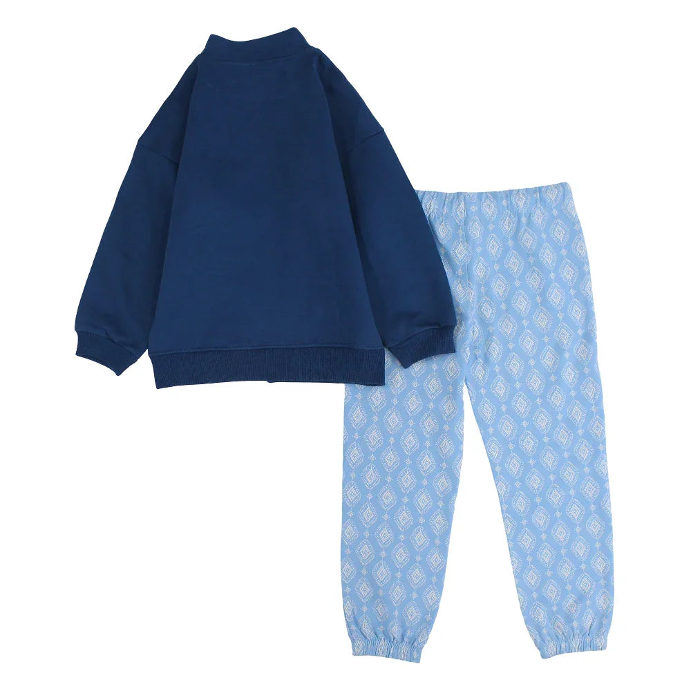 Girls Cotton Pajama Set – Dark Blue with “Boho Girl“ Design