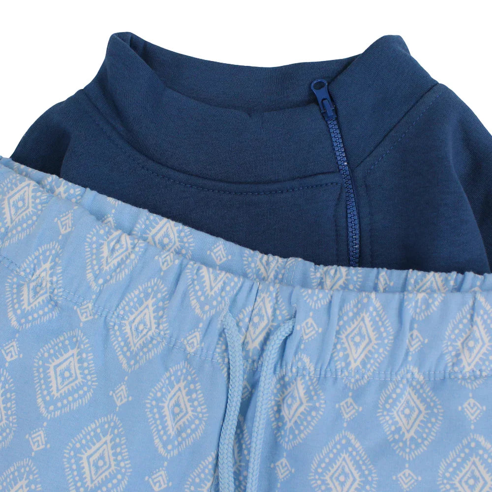 Girls Cotton Pajama Set – Dark Blue with “Boho Girl“ Design