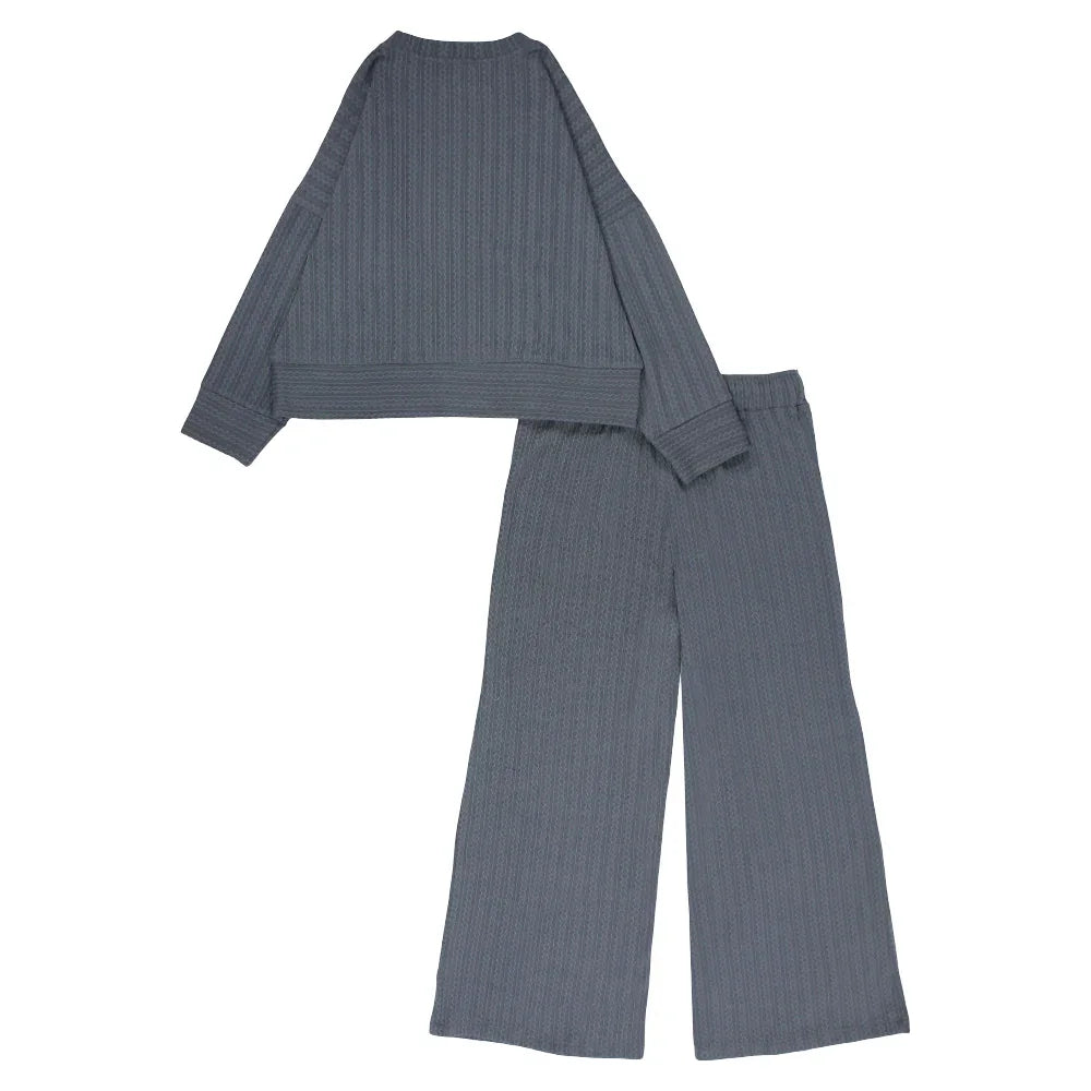 Girls Wool Pajama Set – Striped Mint
