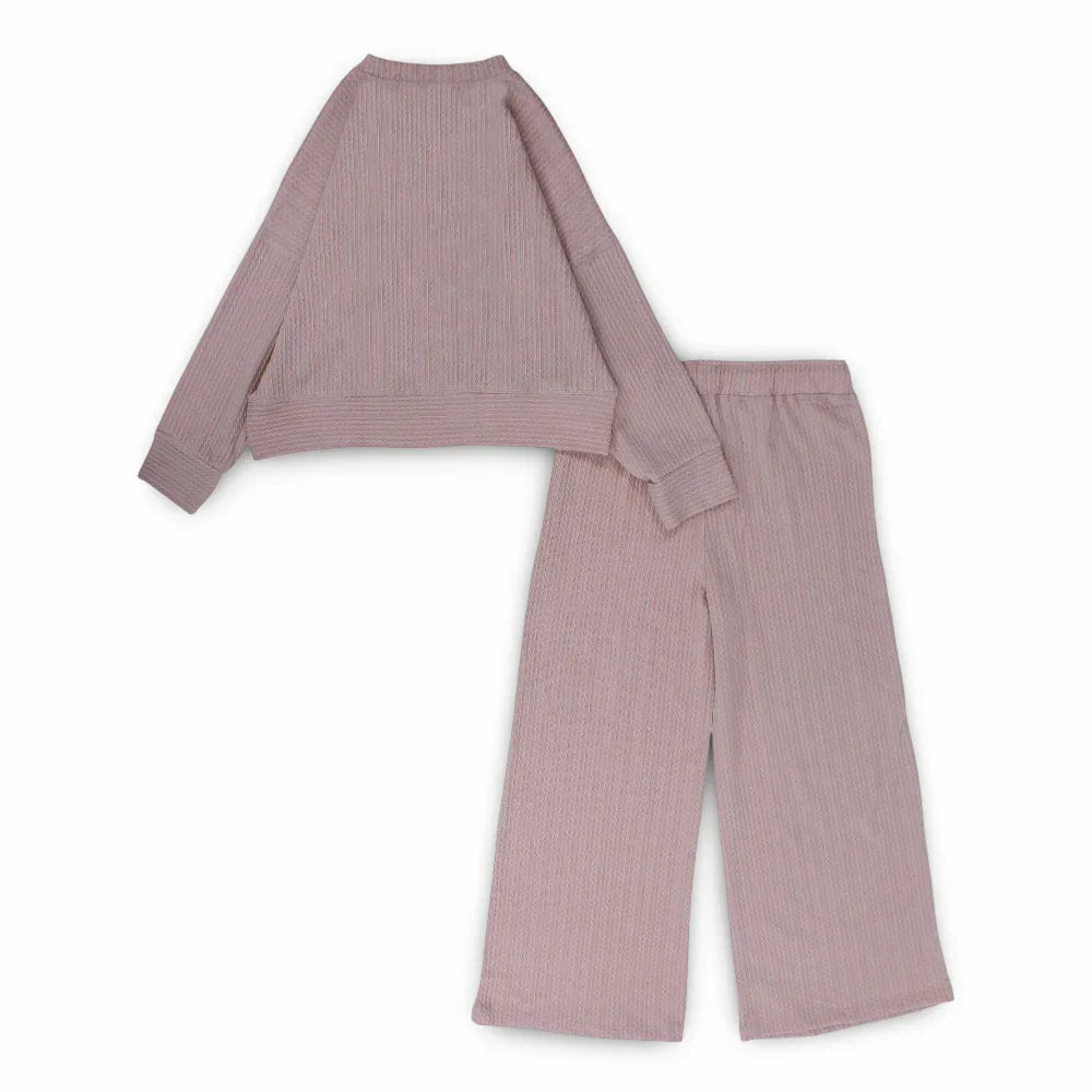 Girls Wool Pajama Set – Striped Pink