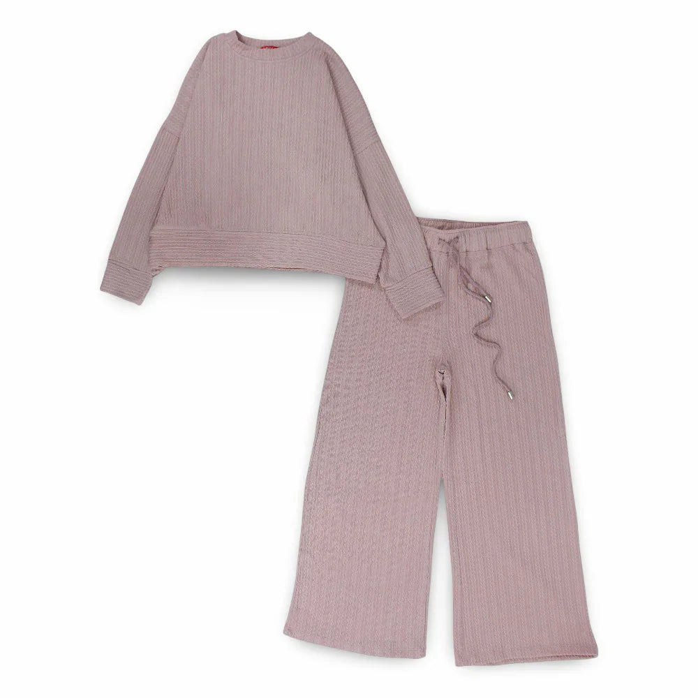 Girls Wool Pajama Set – Striped Pink