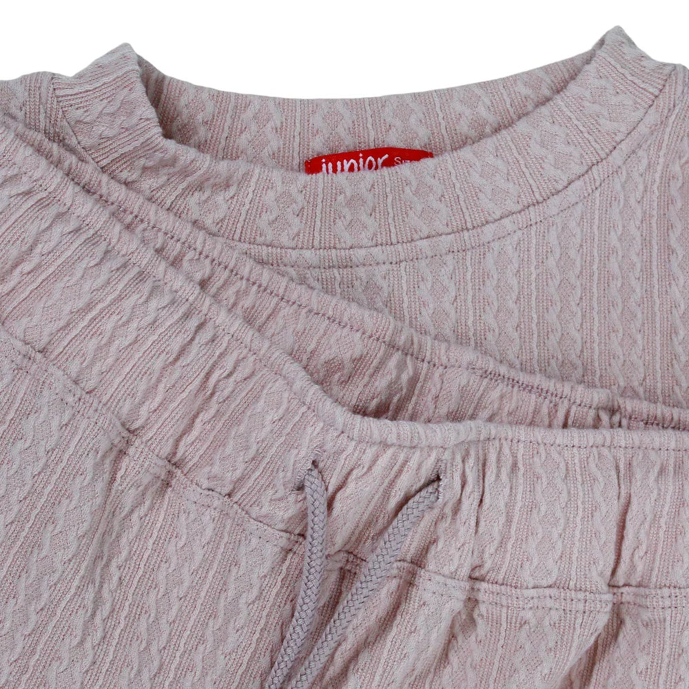 Girls Wool Pajama Set – Striped Pink