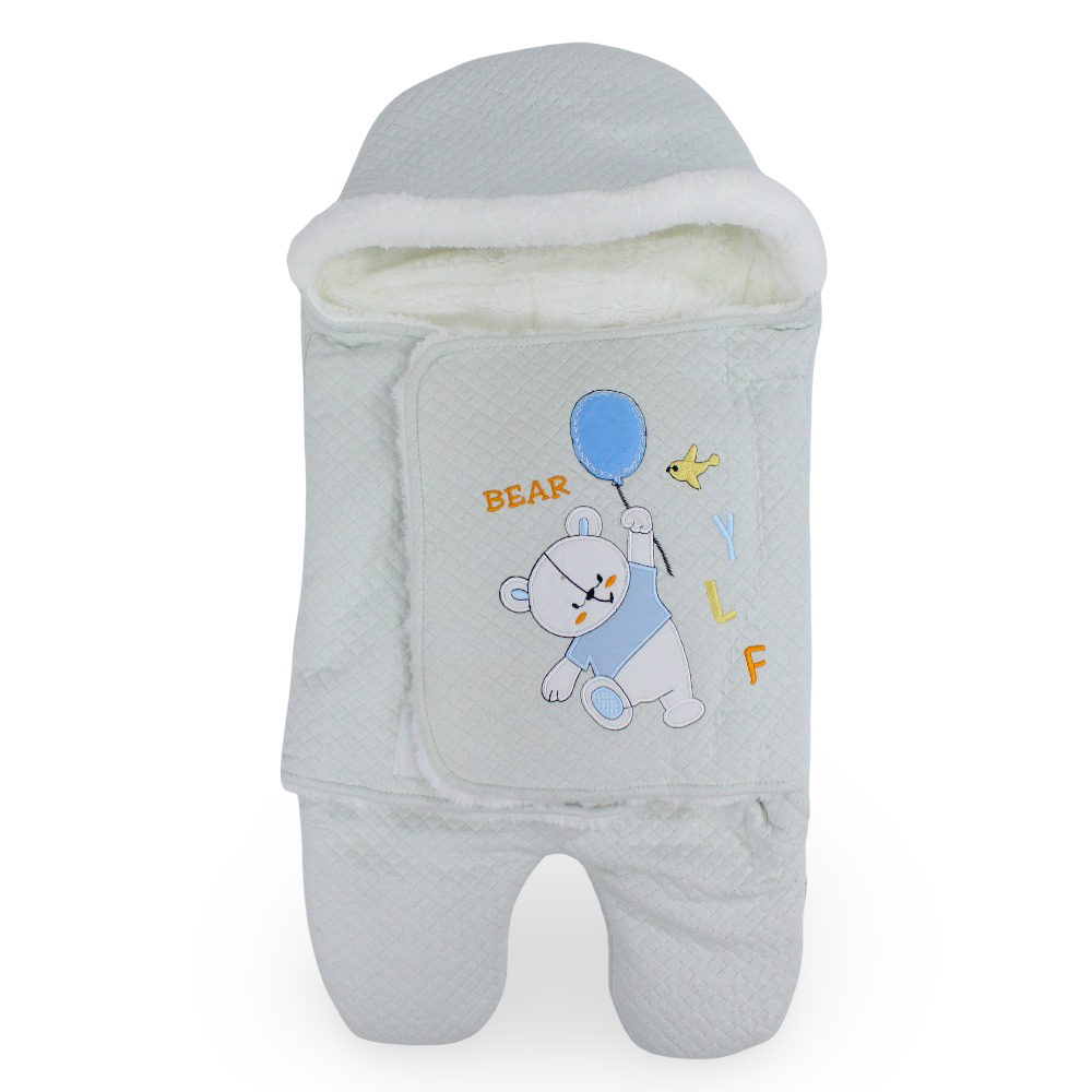 Baby Boys Cotton Swaddle – Aqua with Bear Design