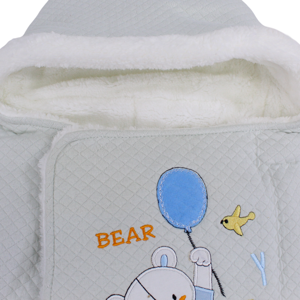 Baby Boys Cotton Swaddle – Aqua with Bear Design