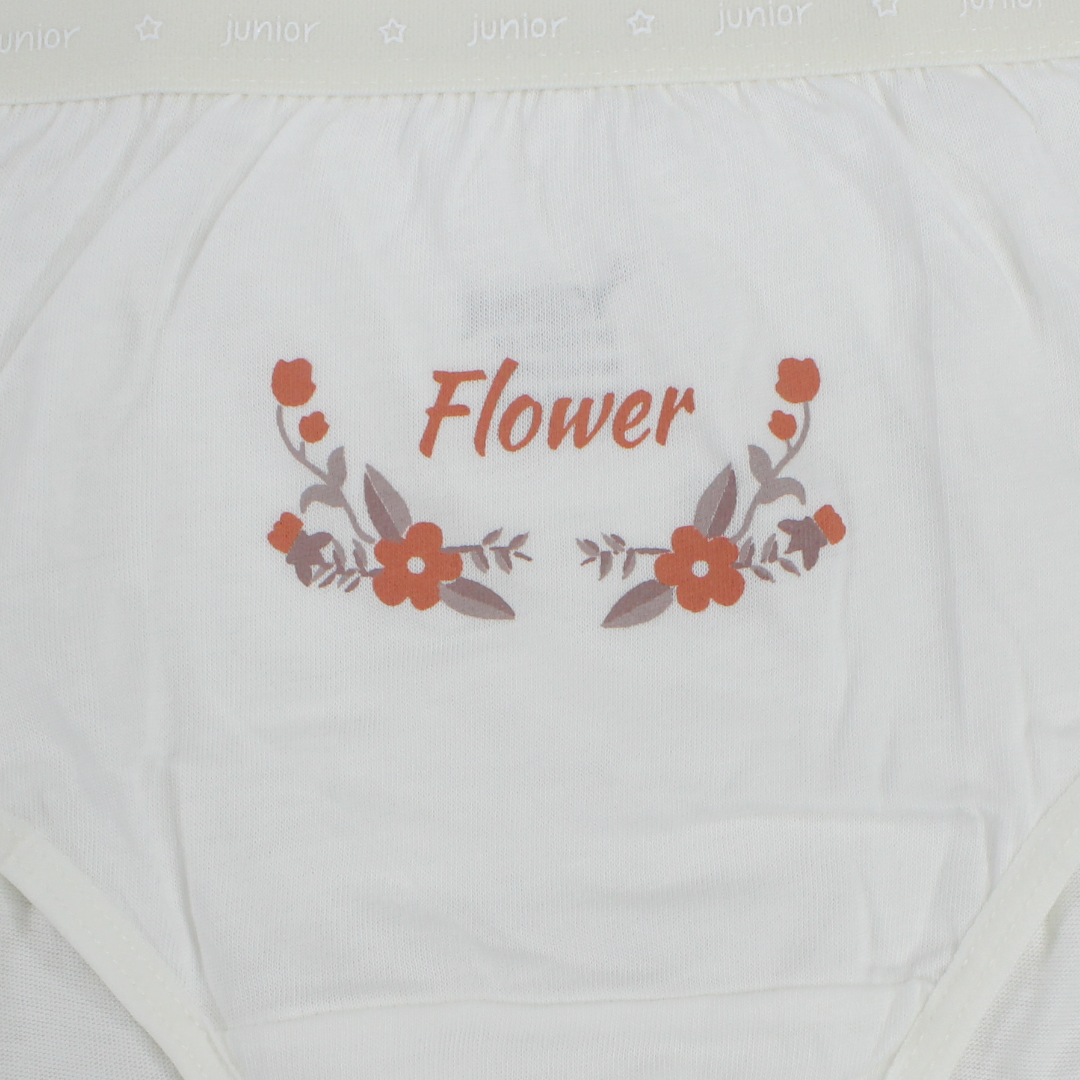 Girls Cotton Pantie – Off-White with "Flower" Print