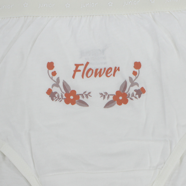 Girls Cotton Pantie – Off-White with "Flower" Print
