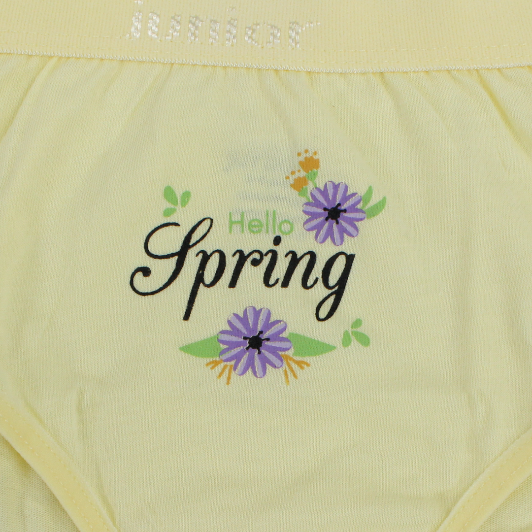 Girls Cotton Pantie – Yellow with "Spring" Print