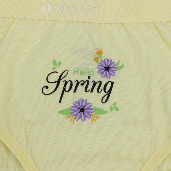 Girls Cotton Pantie – Yellow with "Spring" Print