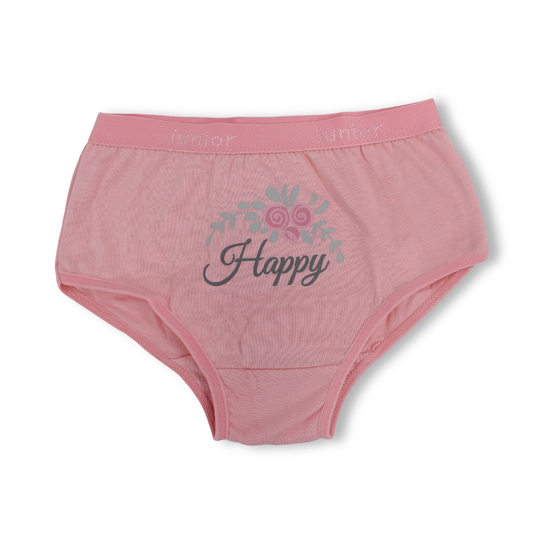 Girls Cotton Pantie – Salmon with "Happy" Print