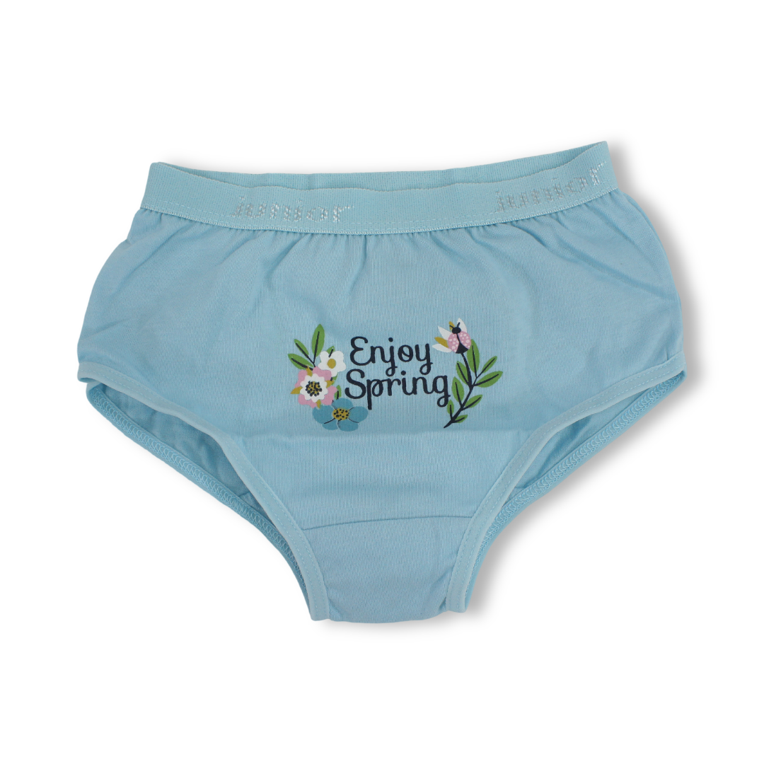 Girls Cotton Pantie – Aqua with "Enjoy Spring" Print