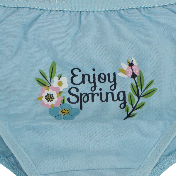 Girls Cotton Pantie – Aqua with "Enjoy Spring" Print