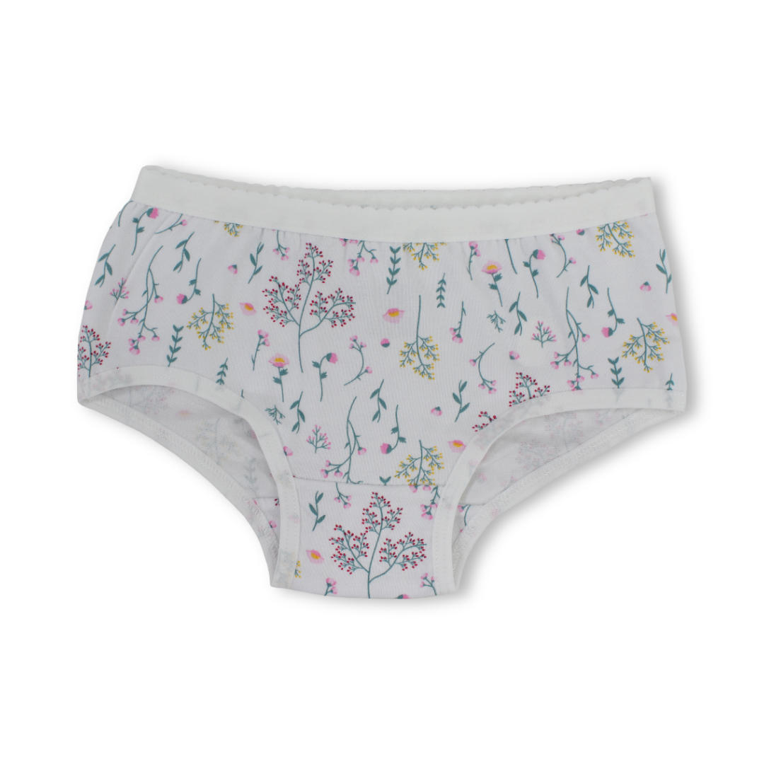 Girls Cotton Pantie – White with Flowers Print