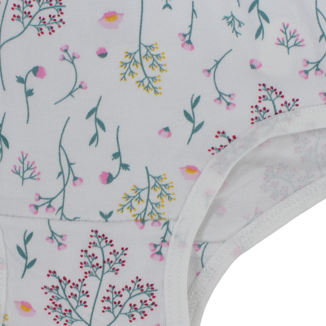 Girls Cotton Pantie – White with Flowers Print