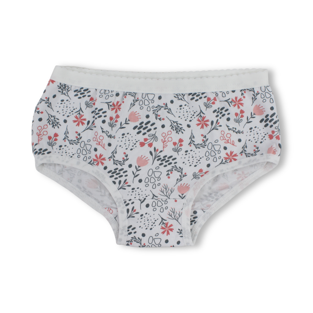 Girls Cotton Pantie – White with Flowers Print