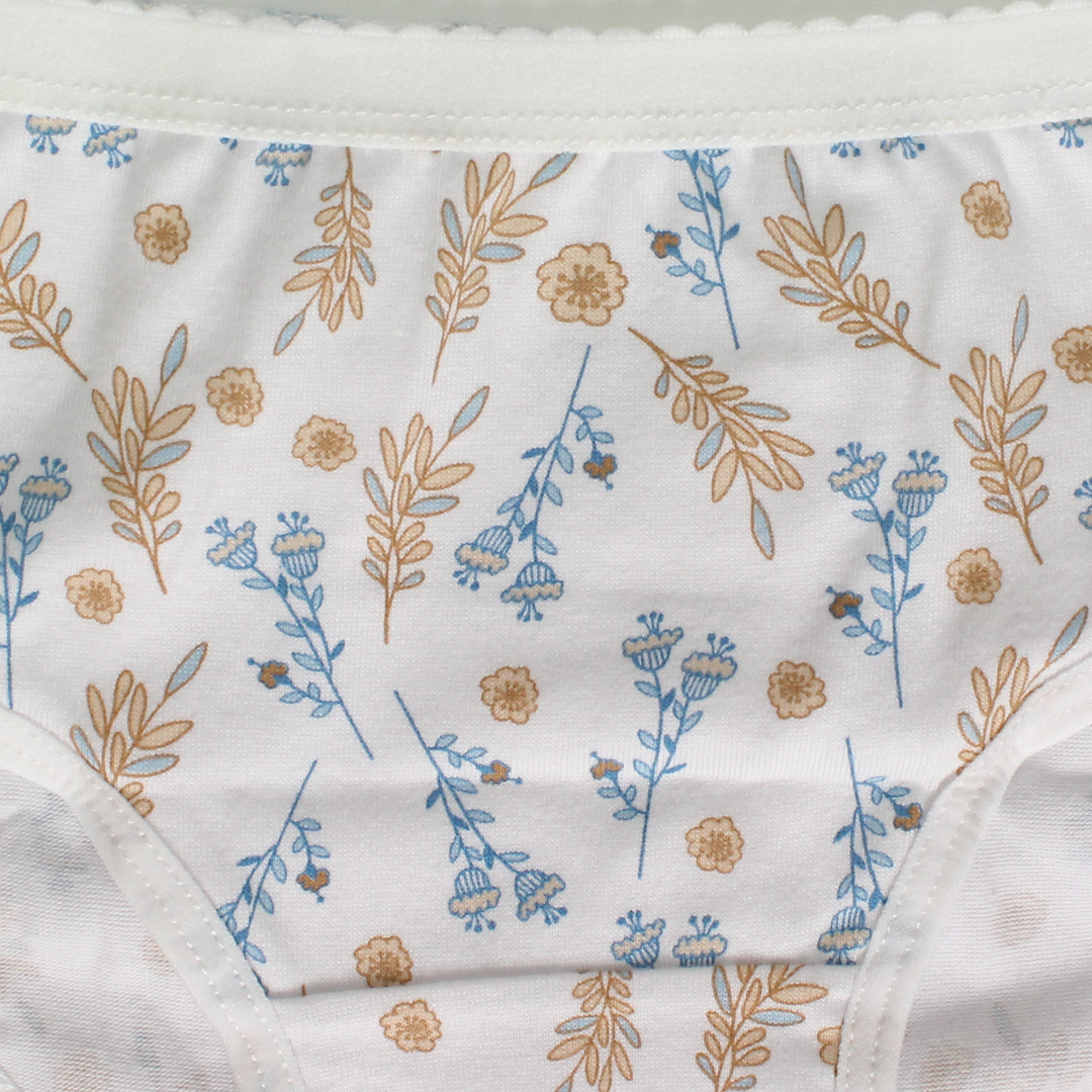 Girls Cotton Pantie – Off-White with Floral Print