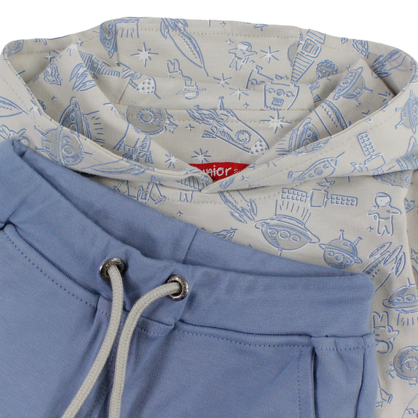 Boys Cotton Hooded Pajama – Grey with "We Dive Among the Stars" Print