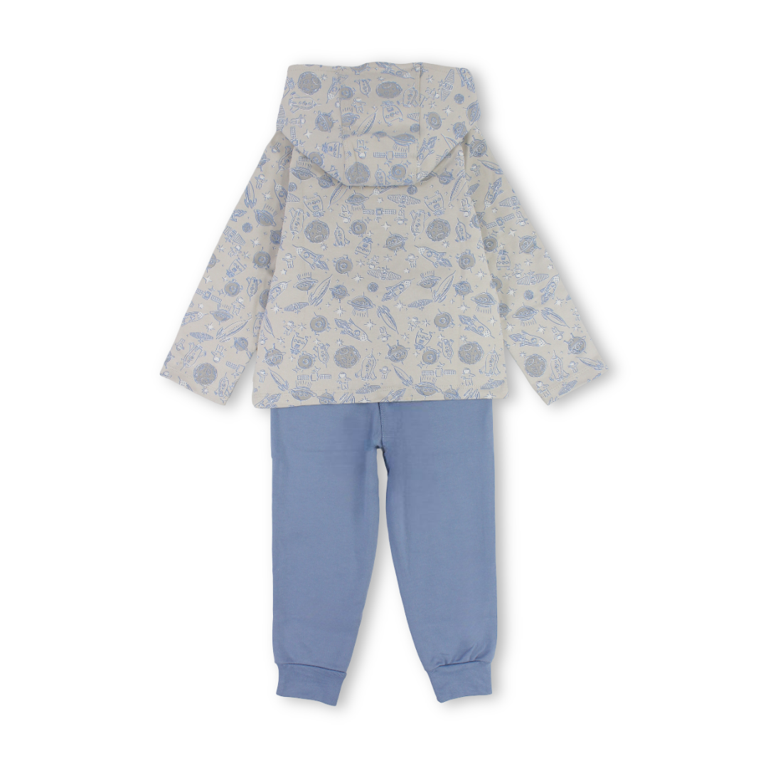 Boys Cotton Hooded Pajama – Grey with "We Dive Among the Stars" Print