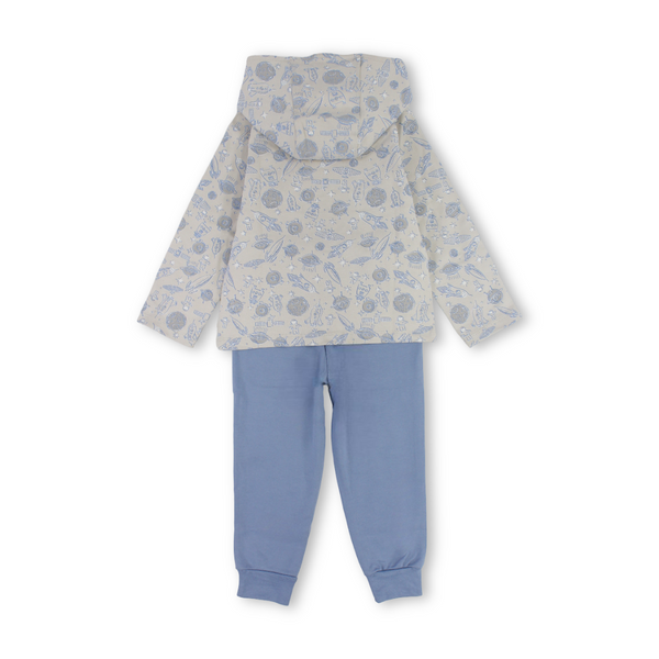 Boys Cotton Hooded Pajama – Grey with "We Dive Among the Stars" Print