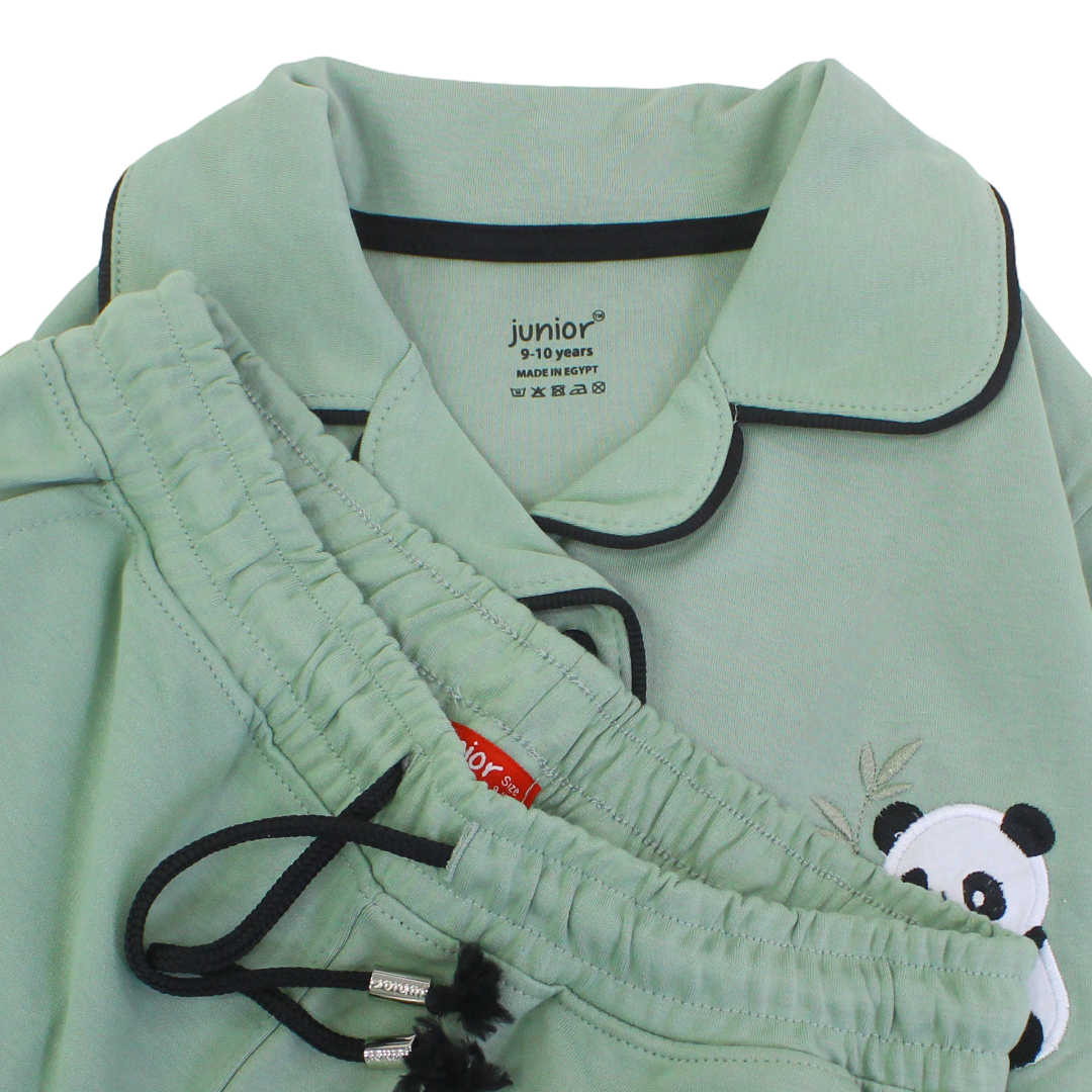 Girls Cotton Pajama – Mint with Panda Print