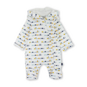 Baby Boys Cotton Baby Footie – Off-White with Trains Print