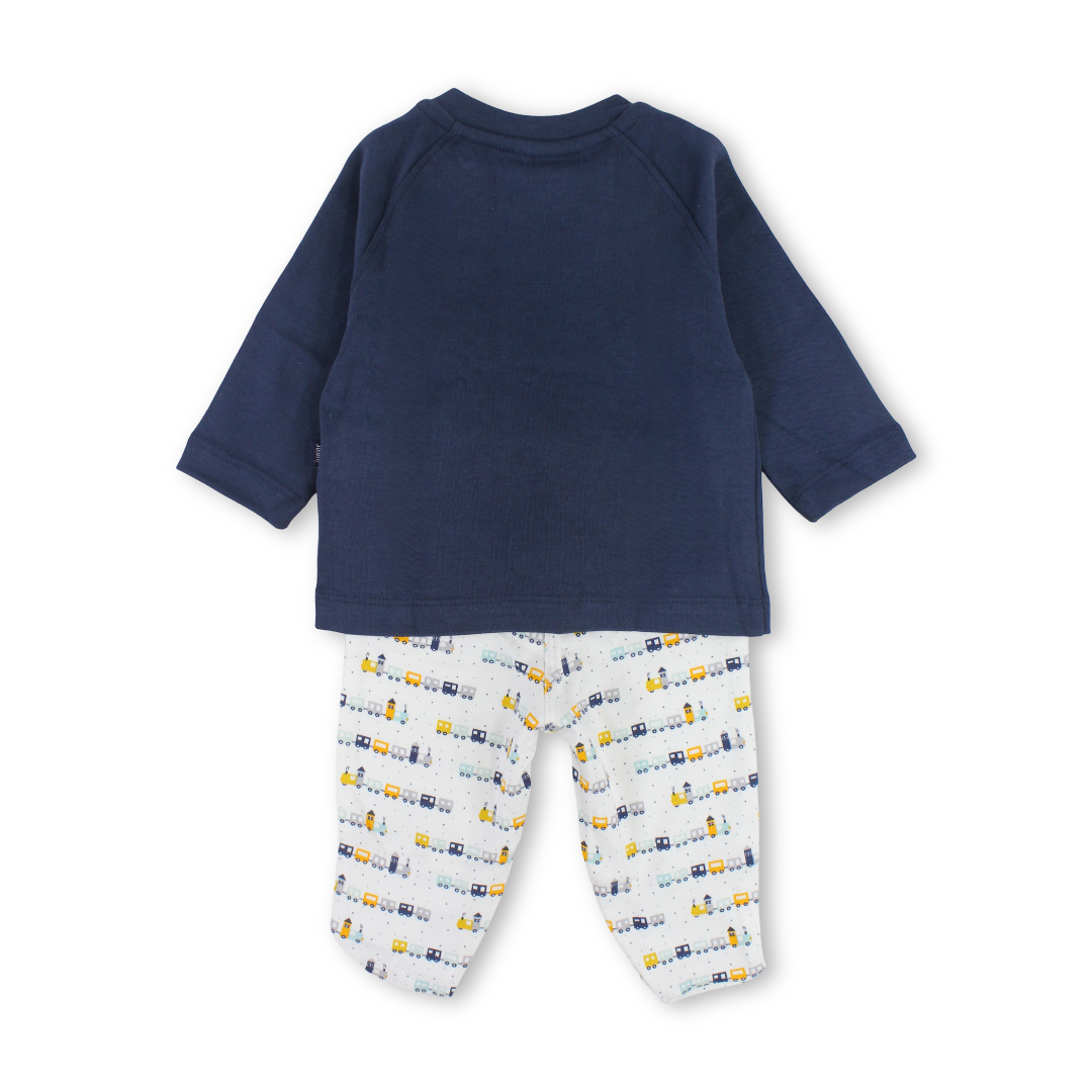 Baby Boys Cotton Pajama – Navy with Trains Print