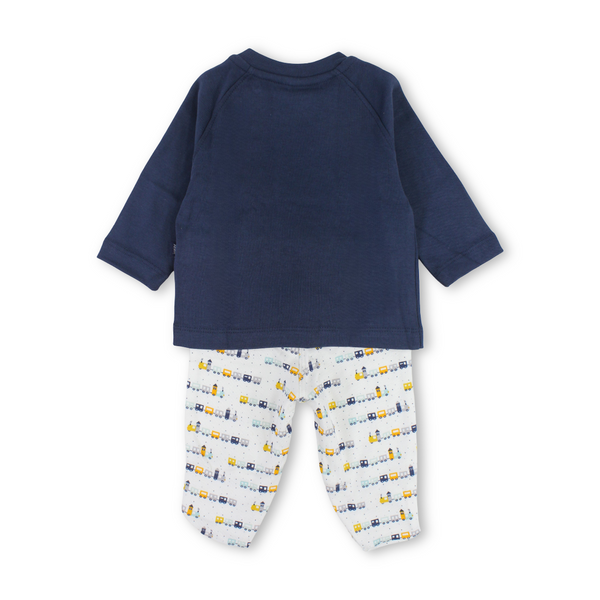 Baby Boys Cotton Pajama – Navy with Trains Print
