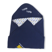 Cotton Baby Blanket – Navy with "Tchou Tchou" Print