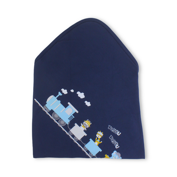 Cotton Baby Blanket – Navy with "Tchou Tchou" Print
