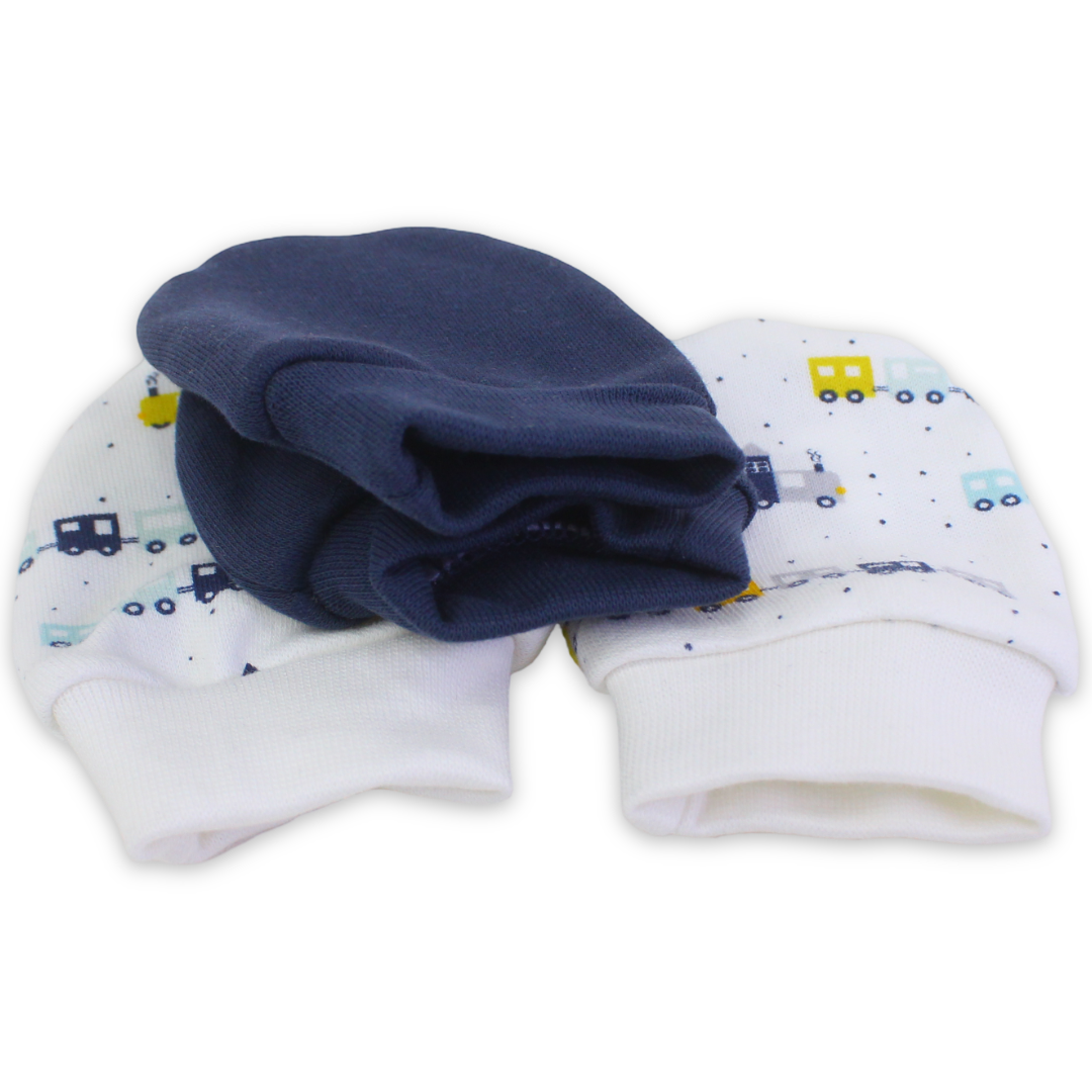 Baby Boys Cotton Hand Mittens – Navy & Off-White (Pack Of 2)