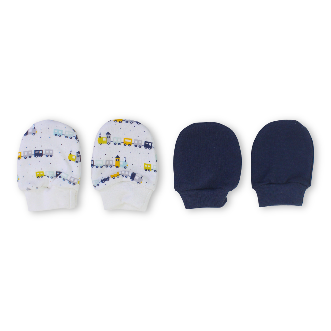 Baby Boys Cotton Hand Mittens – Navy & Off-White (Pack Of 2)
