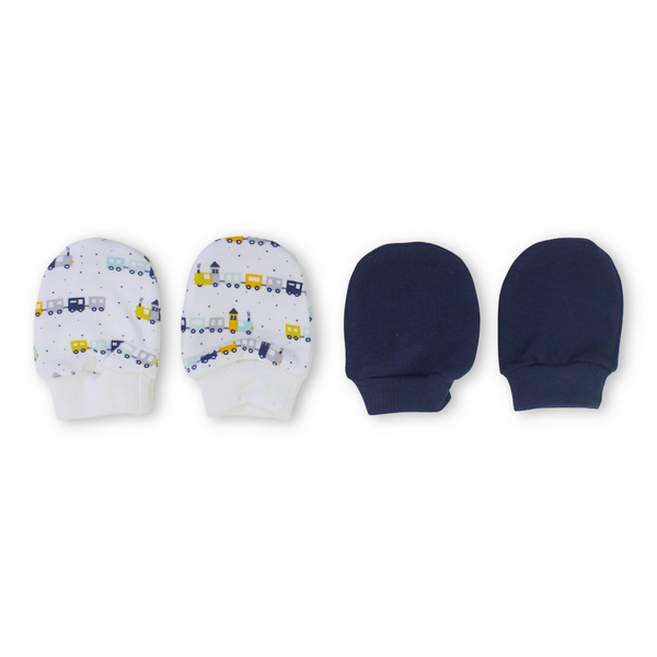 Baby Boys Cotton Hand Mittens – Navy & Off-White (Pack Of 2)