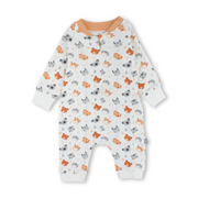 Baby Boys Cotton Footless Onesie – Off-White with Animals Print