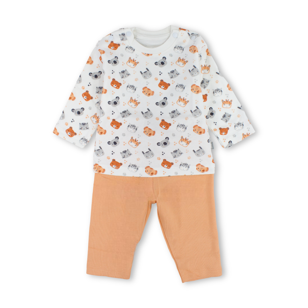 Baby Boys Cotton Pajama – Off-White with Animals Print