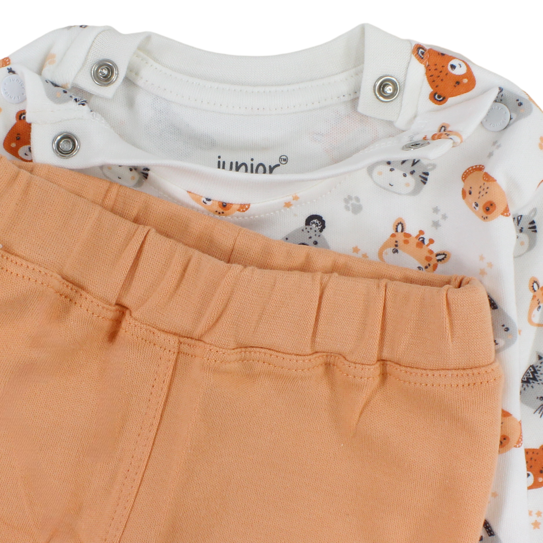 Baby Boys Cotton Pajama – Off-White with Animals Print