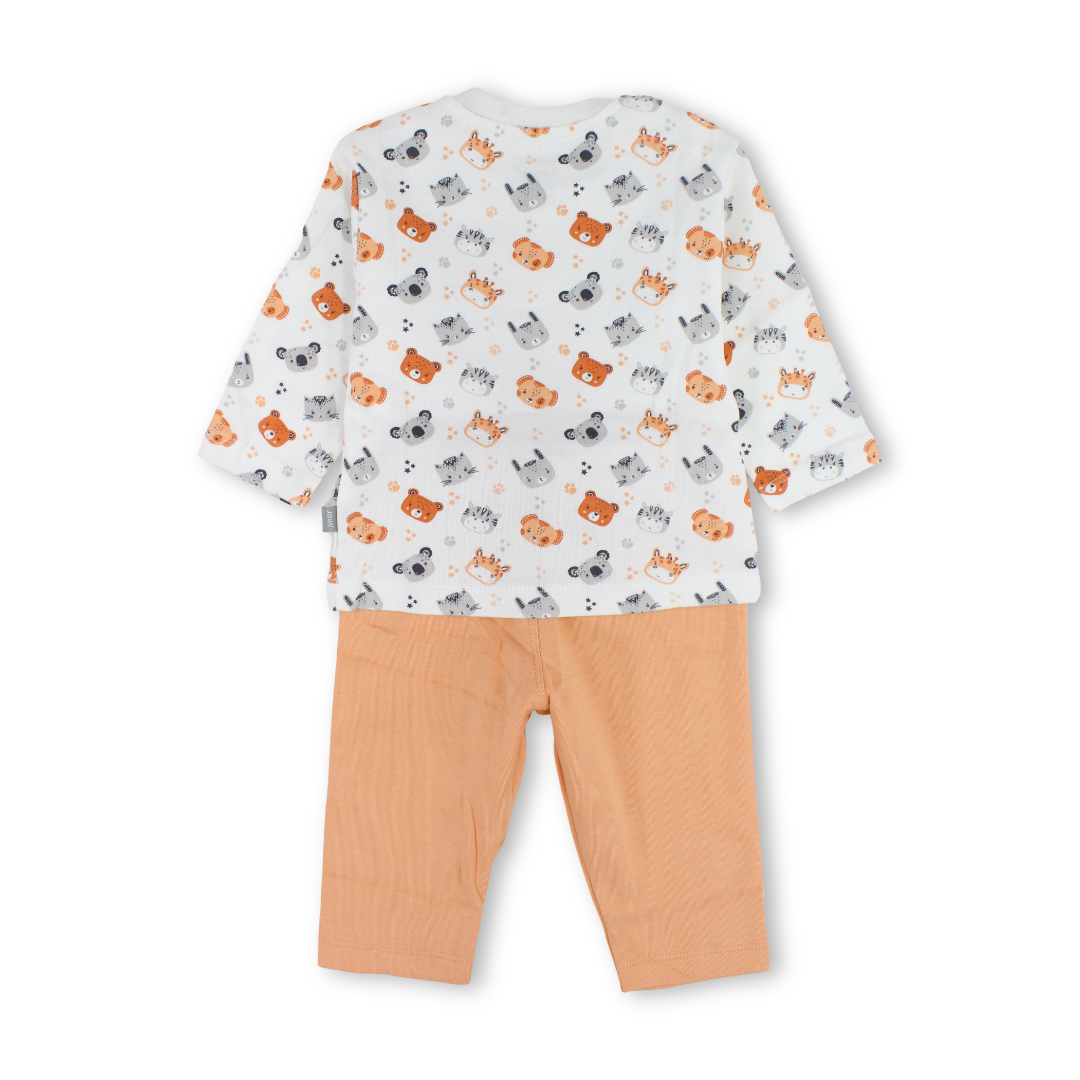 Baby Boys Cotton Pajama – Off-White with Animals Print