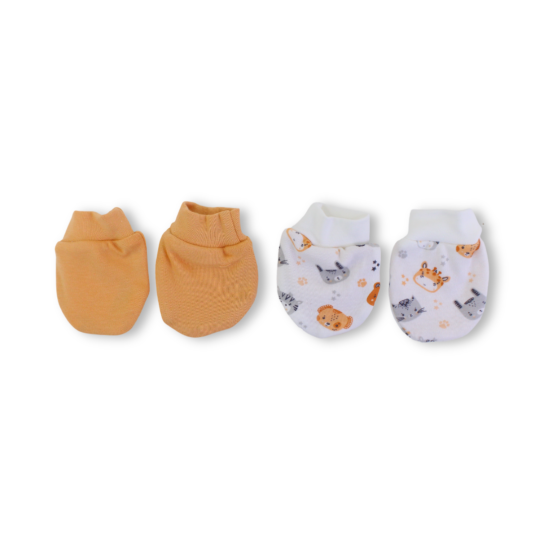 Baby Boys Cotton Hand Mittens – Salmon & Off-White (Pack Of 2)