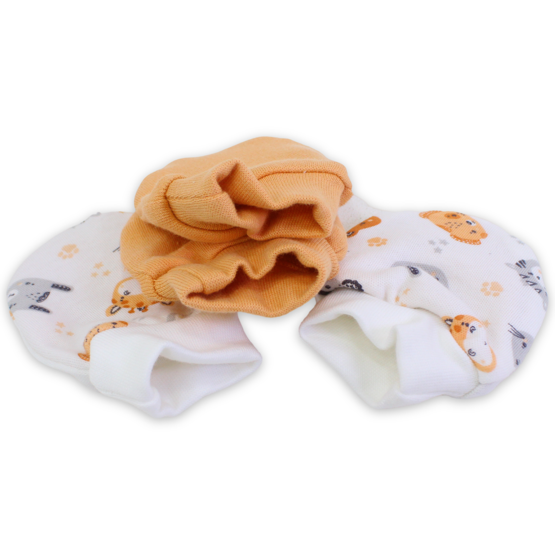 Baby Boys Cotton Hand Mittens – Salmon & Off-White (Pack Of 2)