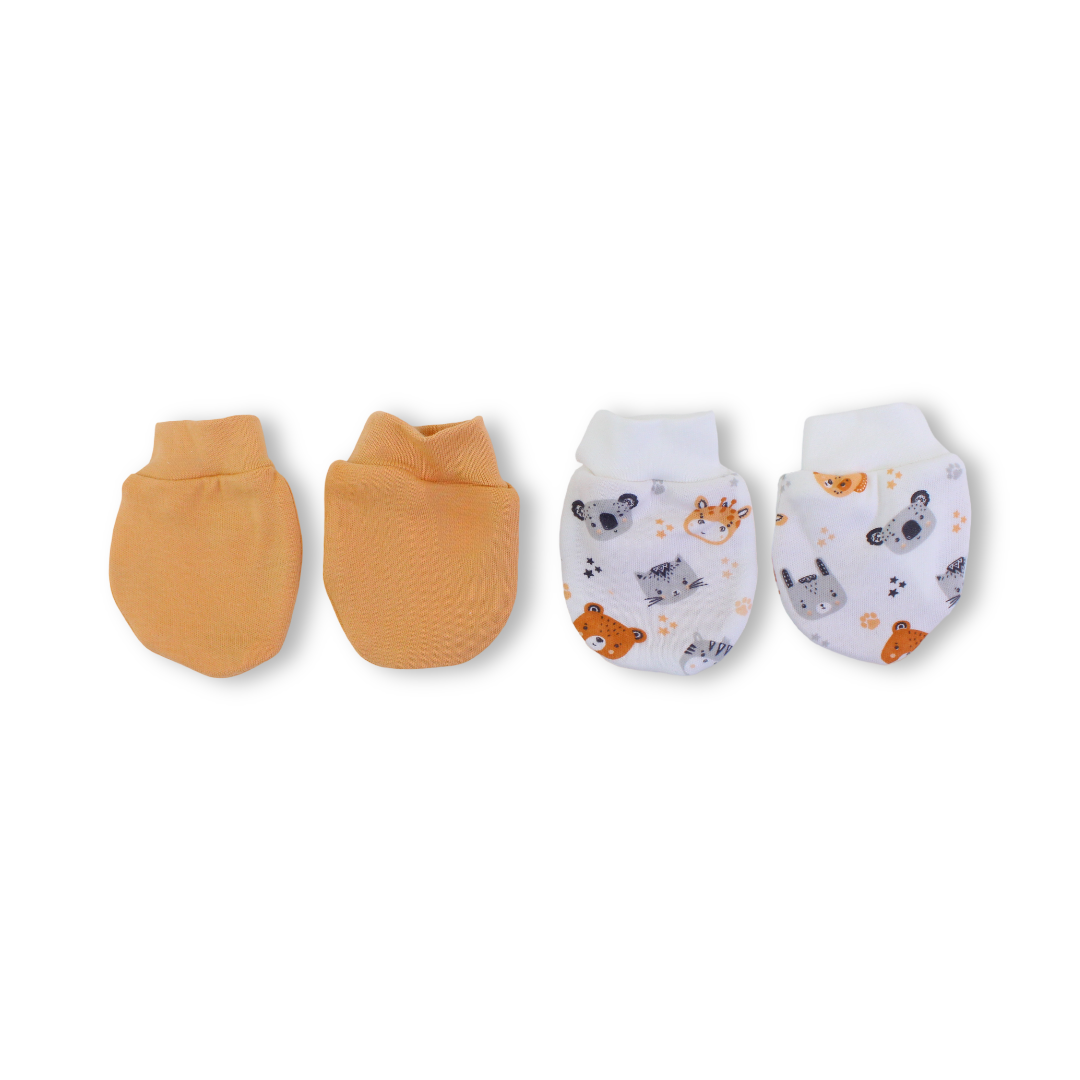 Baby Boys Cotton Hand Mittens – Salmon & Off-White (Pack Of 2)