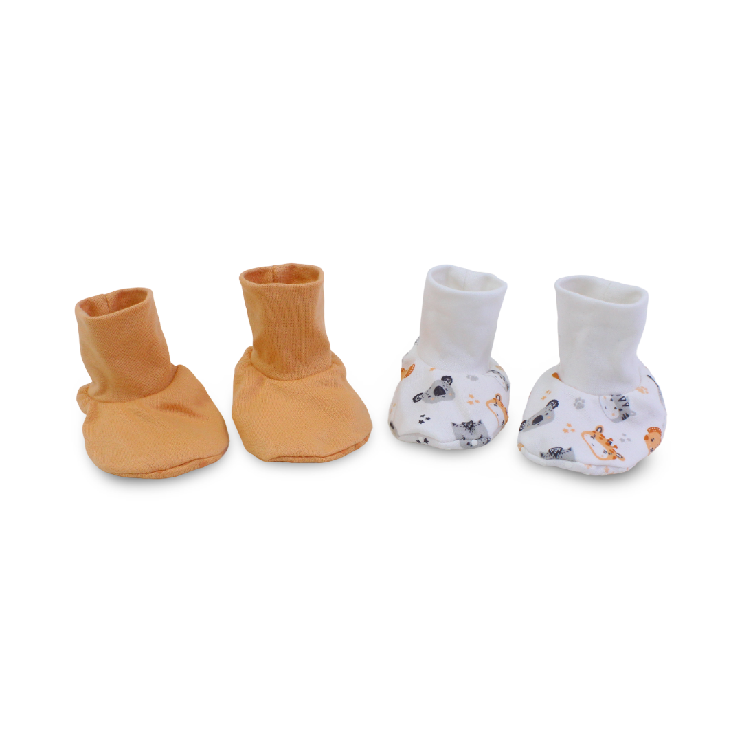 Baby Boys Cotton Footies – Salmon & Off-White (Pack Of 2)