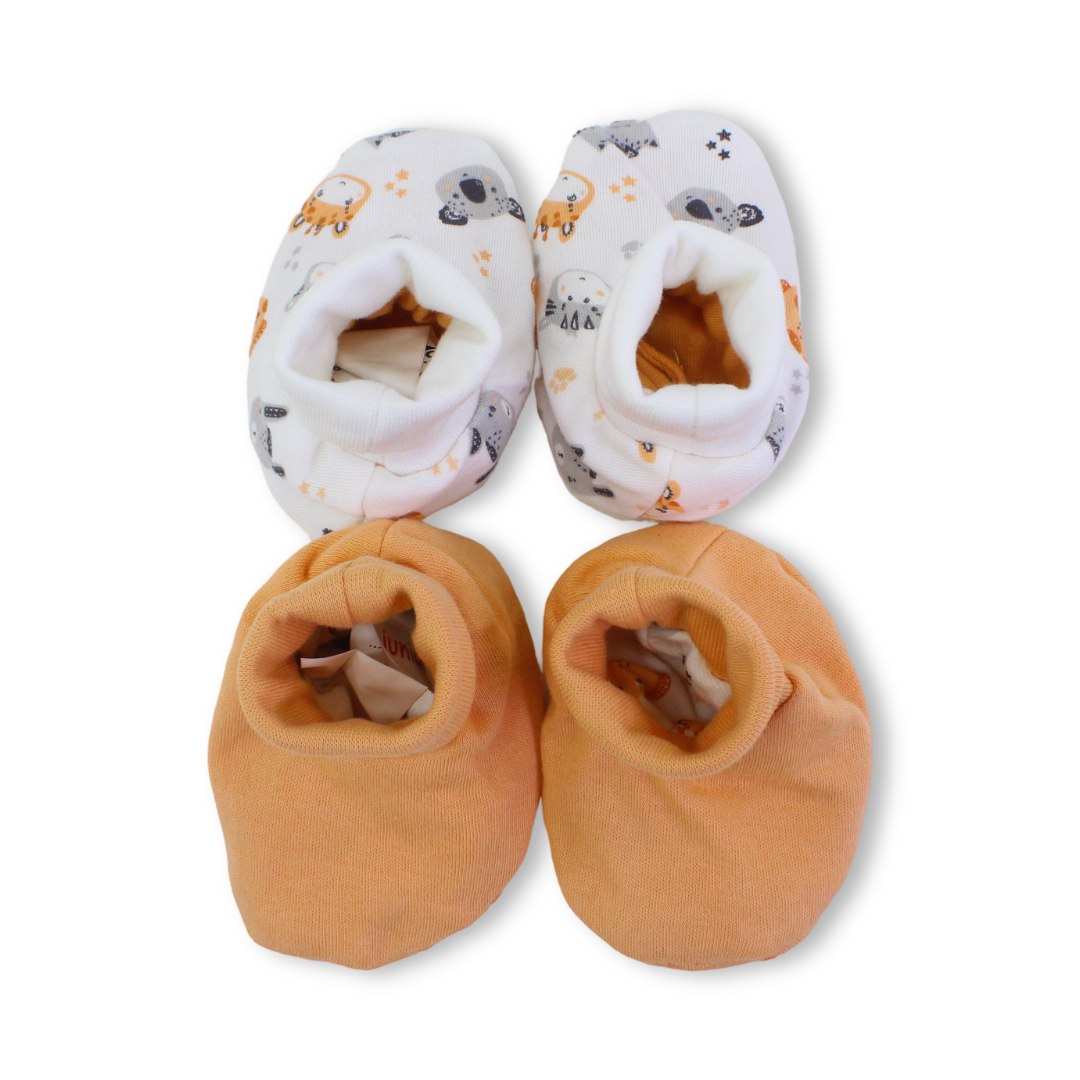 Baby Boys Cotton Footies – Salmon & Off-White (Pack Of 2)