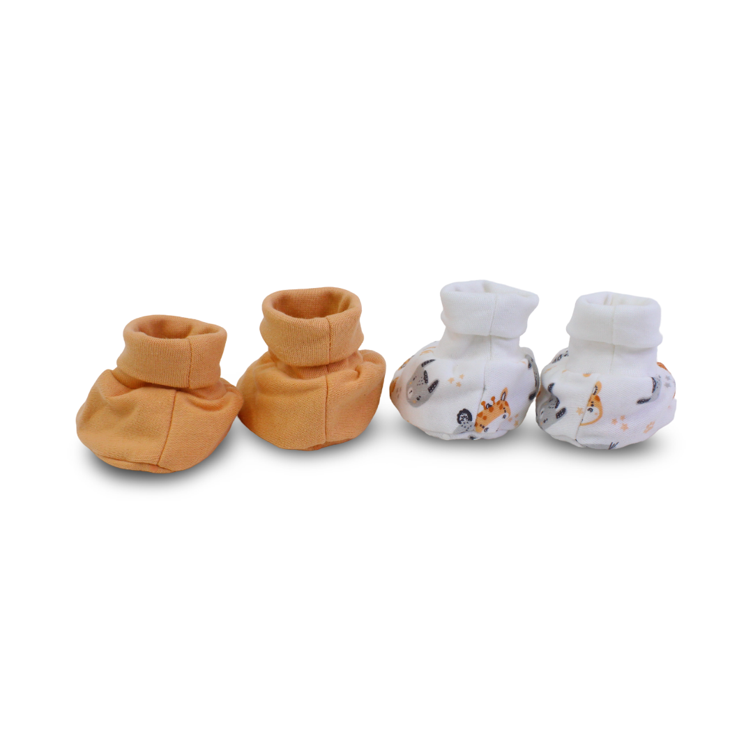 Baby Boys Cotton Footies – Salmon & Off-White (Pack Of 2)